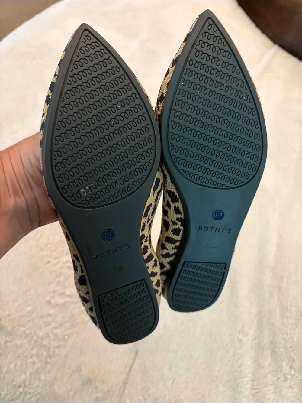 Rothy's Leopard Knit Pointed-Toe Flats in Beige and Black